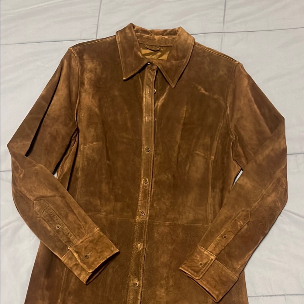 EUC Elegant & Stylish Brown Suede Shirt Dress Lord & Taylor 14
